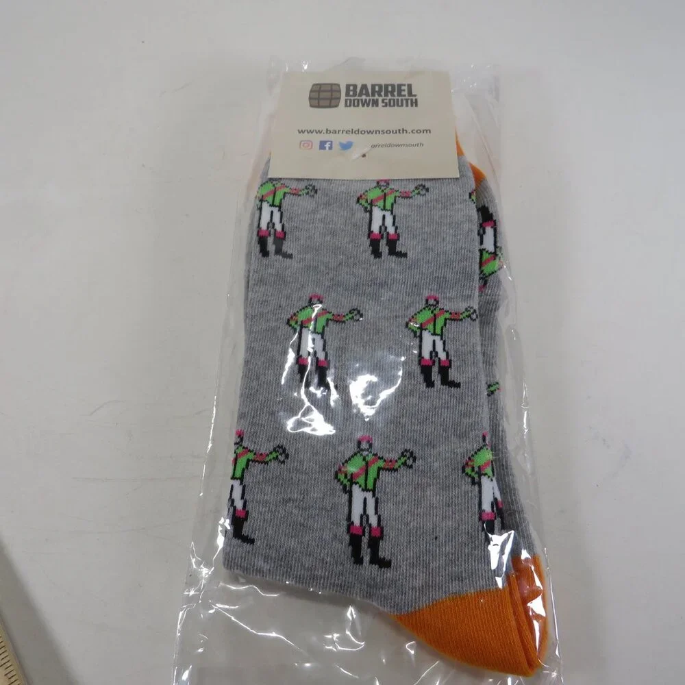 jockey socks heather gray w green and orange accents Equine Jockey Horse Racing
